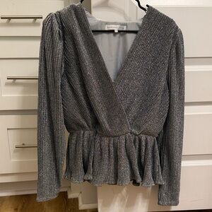 Endless Rose Metallic Silver V-Neck Blouse